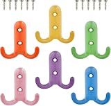 Litinliv 6 Stück Kleiderhaken Kinder Bunt Wandhaken, Mantelhaken mit Schrauben, Schlusselhaken Wand Doppelhaken Haken Wand Metall Huthaken, für Garderobenhaken Badezimmer Küche Bü