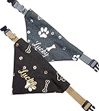 Hundehalstuch mit Halsband Verstellbar Halstuch in grau/silber oder braun/gold optional mit Wunsch Namen bestickt Tuch