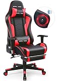GTPLAYER Gaming Stuhl mit Fußstützen Bluetooth Lautsprecher Musik Stuhl Ergonomischer Computerstuhl Schreibtischstuhl Schwarz-Rot