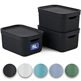 Jive Dekobox 3er-Set Aufbewahrungsboxen 5l mit Deckel, Kunststoff (Recyceltes PP), schwarz, 3x5l (26,5 x 18,5 x 13,5 cm)