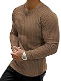Muscle Cmdr Muscle Henley Shirt Herren Langarm, Slim-fit Langarmshirt, Freizeit T-Shirt aus Baumwolle mit Kurzen/Langen Ärmeln,Schlanke Passform Geripptes Hemd Braun/S