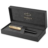 Parker 51 Deluxe Füller | Luxuriöser Schwarzer Schaft mit Goldzierteilen | Füllfederhalter Mittlere Spitze in 18k Gold mit Schwarzer Tintenpatrone | Geschenkbox