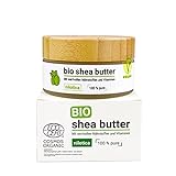 Nilotica Bio Sheabutter 100% rein & natürlich im Glastiegel mit Bambus-Deckel | EcoCert Cosmos Organic zertifiziert | Vegan | für Salben, Lotionen, Cremes, Lippen-Pflege-Stift | DIY-Kosmetik | 100 g