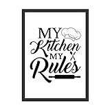 WBdesignz My Kitchen My Rules Lustiges Küche Bild Kochen Deko Wandbild Wanddeko Koch Köchin Geschenk (ohne Rahmen)