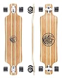 White Wave Bambus Longboard Skateboard - Drop Deck Longboard für Cruising- Carving- und Freestyle-Fun - Skateboard Mädchen Jungen und Erwachsene
