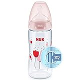 NUK First Choice+ Babyflasche | mit Temperature Control Anzeige | 300ml | 6-18 Monate | Anti-Colic | BPA Frei | rosa (Blumen)