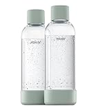 Mysoda: Wiederverwendbare Plastik Wasserflasche (BPA-frei) Wassersprudler mit Quick-Lock, Deckel und Boden aus Holzkomposit, 2 x 1L - Hellgrün (Pigeon)