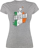 Länder Fahnen und Flaggen - Ireland Umriss Vintage - XXL - Grau meliert - Karte - L191 - Tailliertes Tshirt für Damen und Frauen T-Shirt