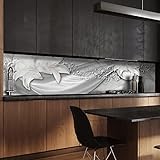 wandmotiv24 Küchenrückwand abstrakte Lilien grau Silber 260 x 60cm (B x H) - Acrylglas 3mm Nischenrückwand, Spritzschutz, Fliesenspiegel-Ersatz, Deko Küche M0524