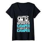 Damen What Happens in the Camper stays in the Camper Wohnmobil T-Shirt mit V-Ausschnitt