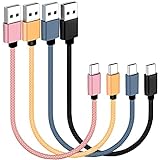 USB C Kabel kurz (21cm / 0.2m, 4 Stück), SUMPK kurzes Typ C Kabel, Nylon geflochtenes USB Typ C Schnellladekabel für Samsung Galaxy S10 S9, A50 A70, A20e A21s M30, Pixel 3, LG V30