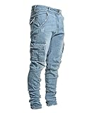 Nutriangee Herren Moto Biker Slim Fit Cargo Jeans Skinny Stretch Multi-Pockets Denim Bleistifthose, blau, 52