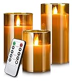 BOSUGE Party-Dekorationen, künstliche LED-Kerzen, sichere Packung mit 3 LED-flackernden, batteriebetriebenen Kerzen, 10 Tasten, ferngesteuertes Paraffin (Color : Grey) (Color : Golden)