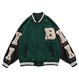 Woohomin Varsity Jacke，Herren College Sweatjacket ，Unisex Baseball Sportjacke，Vintage Streetwear Übergroße Patchwork Sportjacke