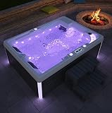 Outdoor Whirlpool Hot Tub Etna Farbe weiß 210x150 cm mit 36 Massage Düsen Marken Technik Heizung Ozon Desinfektion LED Beleuchtung Bluetooth Soundsystem für 2-3 Personen für Garten T