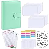 SODIAL Budget Binder A6 PU Leder Notebook Planer Organizer Nachfüllbar 6 Binder Cover Brief Aufkleber Etiketten Grün