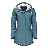 Dry Fashion Damen Regenmantel Malmö - Frauen Regenjacke Jacke mit Kapuze Lang Winddicht Wasserdicht Gefüttert mit Teddyfleece in Petrol Größe 44