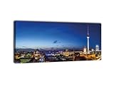 wandmotiv24 Leinwandbild Panorama Nr. 234 Berlin bei Nacht 100x40cm, Bild auf Leinwand, Deutschland Hauptstadt F