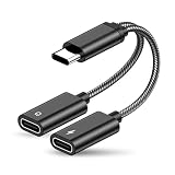 Dual USB C Headphone und Charger Adapter, PD 60W, Unterstützt Stimme, Musik, Leitungssteuerung, 2 in 1 USB C Kopfhörer Adapter, Doppel USB C Buchse Adapter, USB C Kopfhörer Adapter und L