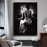 Schwarz Weiß Sexy Mädchen Poster Drucke Mode Frauen mit Weinglas Leinwand Malerei Wandkunst Bild Wohnkultur Cuadros 80x120 cm Rahmenlos