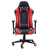 ASEDF Gaming-Stuhl mit Fußstütze Schwere Schreibtischstuhl, ergonomischer Video-Gaming-Stuhl PU-Leder-Eimer-Sitz Racing-Büro-Schreibtischstühle mit Lordosenstütze red