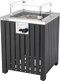 tepro Gas-Feuerstelle Topeka für den Garten aus pulverbeschichtetem Edelstahl mit 13 kW Brenner, Glasumrandung sowie Lavasteinen und Abdeckhaube, Maße ca. 50 x 50 x 78