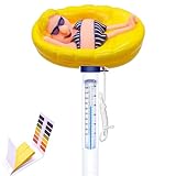 Poolthermometer Schwimmend,Wasserthermometer Pool,Thermometer Pool mit Ph-Teststreifen,Bruchsicheres Thermometer für Schwimmbad,Wasser Temperatur Thermometer für Outdoor&Indoor Pools, Spas, Hot Tubs