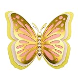 Dreidimensionale vierschichtige Farbhohlperlen-Papiersimulations-Schmetterlings-Hochzeitsfest-Dekoration Doppelschicht-große Wandaufkleber Silberfolie Küche (A, One Size)