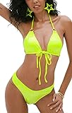 Jeatyuen Damen Push Up Zweiteiliger Bikini Badeanzüge Gepolstert Bademode Badeanzüge, fluoreszierendes gelb, Medium