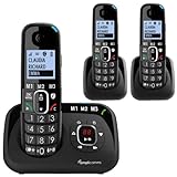 Amplicomms BigTel 1583 Schnurloses Telefon mit großen Tasten für ältere Menschen/Seniorentelefon mit Anrufbeantworter Plus 2 zusätzliche Mobilteile
