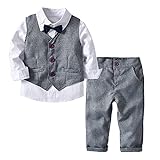 Jungen Gentleman Smoking Anzug Fliege 4tlg Babykleidung Schicker Taufanzug, Grau, Gr. 90