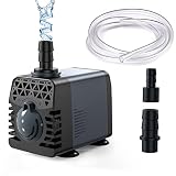 Ankway Teichpumpe, Aquarium Pumpe Wasserpumpe mit Vinyl schläuchen(1M/39inch), Tauchpumpe mit 2 Düsen, 160GPH 600L / H 10W Springbrunnenpumpe für Teiche, Garten, Aquarium 1.8M Netzkab