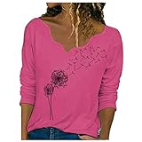 Damen Mesh Langarmshirt Stehkragen Elegant Shirt Oberteile Durchsichtiges Netz Langarm T-Shirt Casual Top Hot Pink XXL