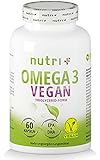 Omega 3 Vegan - DHA + EPA Essentielle O3-Fettsäuren aus Algenöl - vegane Kapseln - hochdosiertes veganes Öl - pflanzlich & vegetarisch - ohne Fischöl, Rind & Gelantine