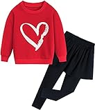 Little Hand Mädchen Bekleidungsset Kinder Kleidung Set Herzförmig Langarm Sweatshirt Top + Rock Hose Outfits Set (2-Rot,134)