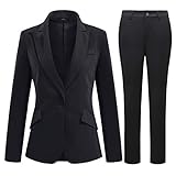 YYNUDA Hosenanzug Damen Business Outfit Slim Fit Blazer Elegant mit Anzughose/Rock für Frühling Sommer,Schwarz+Hosen,M