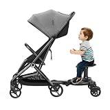Donened - Buggy Board mit Sitz, Schwarz Kiddy Board Trittbrett, Universal Stehbrett für Alle Kinderwagen, 360°Zweirad Design, Kinderwagen Zubehör, für Kinder von 3 bis 7 Jahren, bis Belastung 25kg