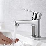 Ibergrif Wasserhahn Bad-Mischbatterie, Waschtischarmatur mit Geräuscharmem Keramischem Ventilkern, Armatur für Waschbecken Badezimmer, Einhebelmischer Messing Chrom,Silber, M11057