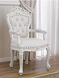 Simone Guarracino Luxury Design Barock Stuhl mit Armlehnen Allison Moderner Stil weiß lackiert und Blattsilber Kunstleder weiß Crystal Sw Knöpfe