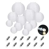 FullBerg 12er Weiß Papier Lampions (Verschiedene Größen) mit 12er Warmweiße Mini LED-Ballons Lichter, rund Lampenschirm Papierlaterne Hochtzeit Dekoration