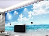 Tapete 3D Wandbild Blauer Himmel Und Weiße Wolken Schöne Strandseelandschaft Fototapete 3D Effekt Vliestapete Wohnzimmer Schlafzimmer Wanddeko