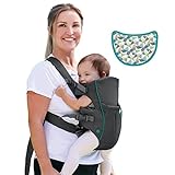 INFANTINO Swift Classic Carrier – ergonomische Babytrage mit 2 Tragepositionen und Tasche, graue verstellbare Babytrage mit Hüftsitz und Fronttasche zum Verstauen wichtiger Utensilien, 300105