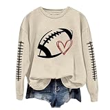 Generisch Sweatshirts mit Rundhalsausschnitt und Langen Ärmeln für Damen, langärmelig, mit Fußball-Grafikdruck, Pullover ohne Kapuze, Sweatshirts, Top, Bluse (Beige, M)