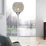 WANGIRL Stehlampe Kristall Modern Wohnzimmer, Fußschaltersteuerung E27 Lampenfassung, Kristall Stehen Lampe Chrom Silber (9.84' ×64.6')