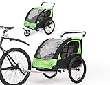 Fiximaster 360° drehbar Kinder Fahrradanhänger Transport Buggy Träger Zwei Sitz Baby Kinder mit Griff Bremse und Radschutz BT502 Grün