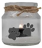 WB wohn trends Trauer-Windlicht Glas mit Teelicht und Sand, Tier-Pfoten Hund Katze Pfote, 7x7cm Trauer-Licht mit Trauer-Kerze Gedenk-Kerze schwarz