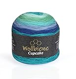 Wollbiene Cupcake Wolle zum Stricken 150g Strickwolle 150 Gramm Häkeln Babywolle Wolle Farbverlaufswolle (blau türkis grün 3090)