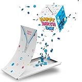 Boemby Explodierende Konfetti Geburtstagskarte - Happy Birthday Karte - Pop Up Überraschung Grußkarte Geschenk - WOW Effekt - BOOM Box - Premium Qualität (Happy Birthday - Blue)