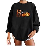 VCTKLN Pullover mit Drop-Shoulder-Ärmeln Damen Halloween Print Spaß Langarm Casual Pullover PulloverT-Shirt Damen Oversized Mode Lose Rundhals Kurzarm Sommer Oberteile