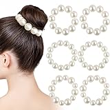 EBANKU Haargummi mit Perlen, 6 Stück Perle Haargummis Stretch Haarbänder Einfache Perlen Haar Seile für Damen und Mädchen